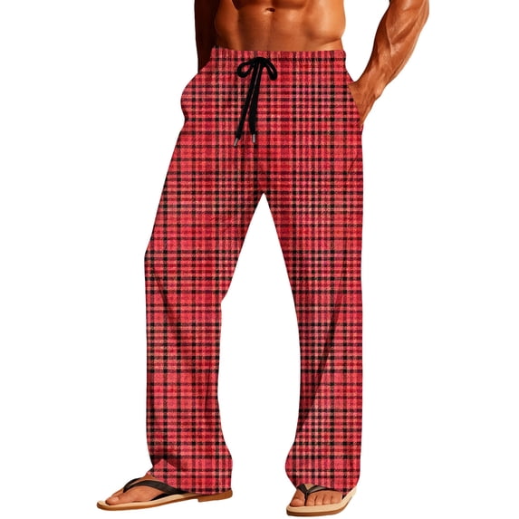 zbxnLI Mens Big and Tall Pajama Pants Comfy Plaid Pant Baggy Straight Leg Pjs Bottoms Lightweight Loungewear with Pockets