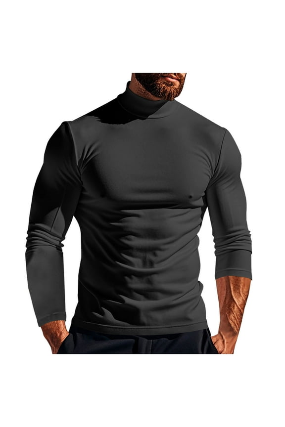 Mens Big and Tall Shirts Mock Turtleneck Slim Long Sleeve T-Shirts for Men Plain Basic Tee Shirts