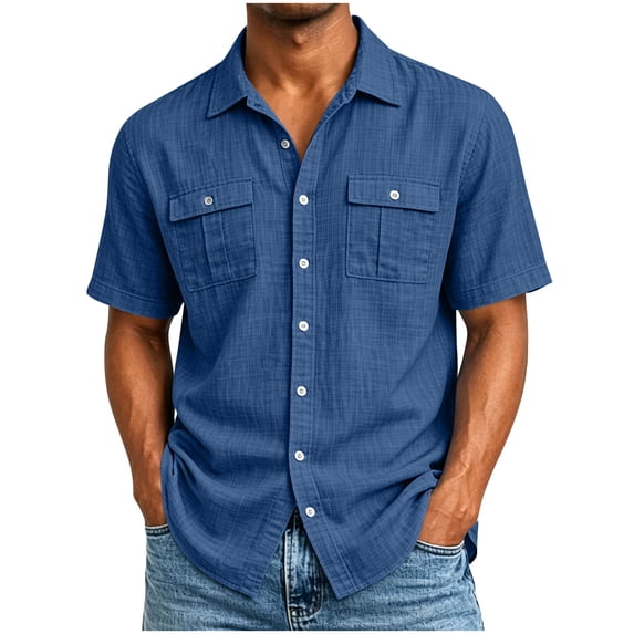 zbxnLI Mens Button down Shirts with Pockets Summer Short Sleeve Shirt for Men Summer Lightweight Work Casual Tops