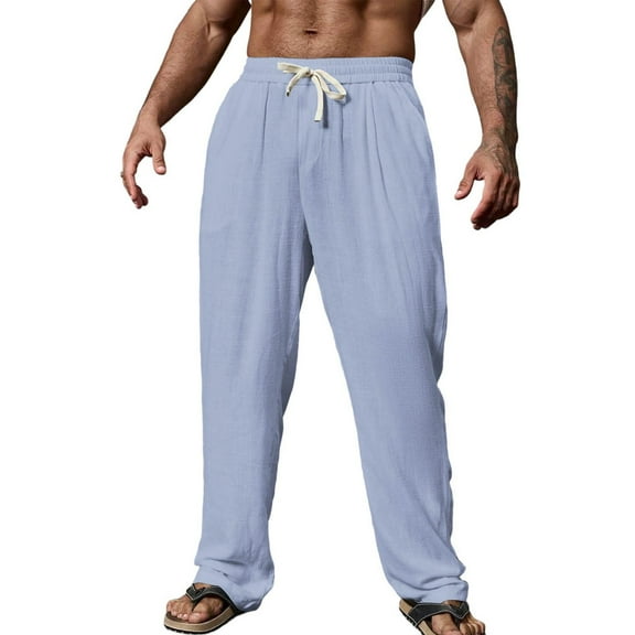 zbxnLI Mens Casual Beach Pants Lightweight Loose Drawstring Elastic Waist Lounge Pants with Pockets