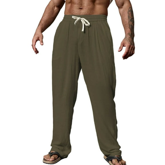 zbxnLI Mens Casual Beach Pants Lightweight Loose Drawstring Elastic Waist Lounge Pants with Pockets
