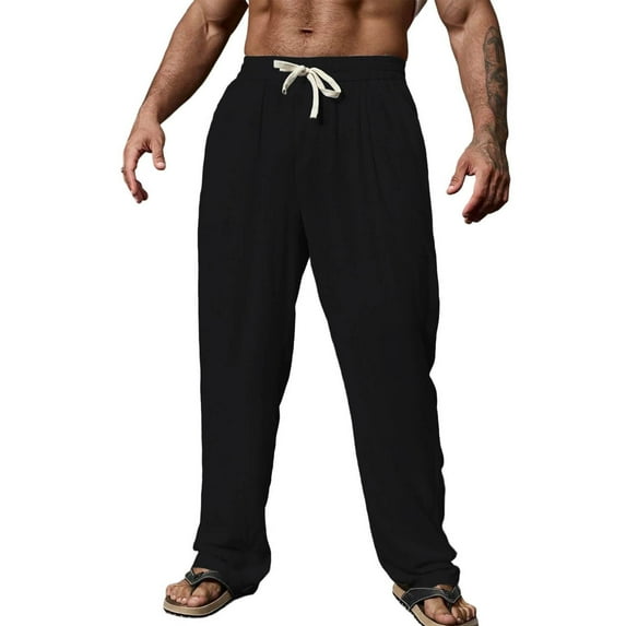 zbxnLI Mens Casual Beach Pants Lightweight Loose Drawstring Elastic Waist Lounge Pants with Pockets