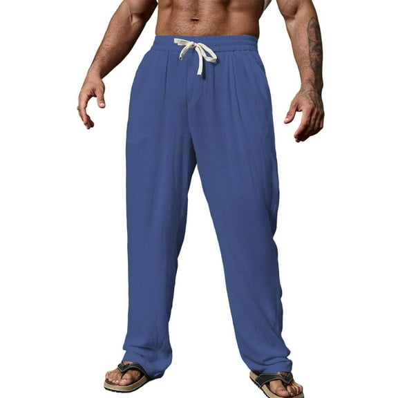 zbxnLI Mens Casual Beach Pants Lightweight Loose Drawstring Elastic Waist Lounge Pants with Pockets