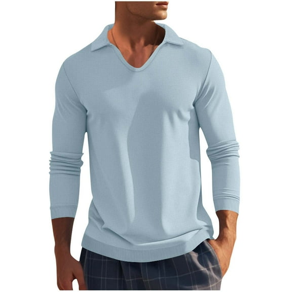 zbxnLI Mens Collared Shirts Long Sleeve T-Shirts Casual V Neck Slim Basic Tees Fall Winter Shirts for Men