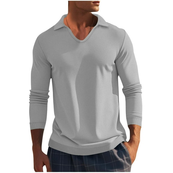 zbxnLI Mens Collared Shirts Long Sleeve T-Shirts Casual V Neck Slim Basic Tees Fall Winter Shirts for Men