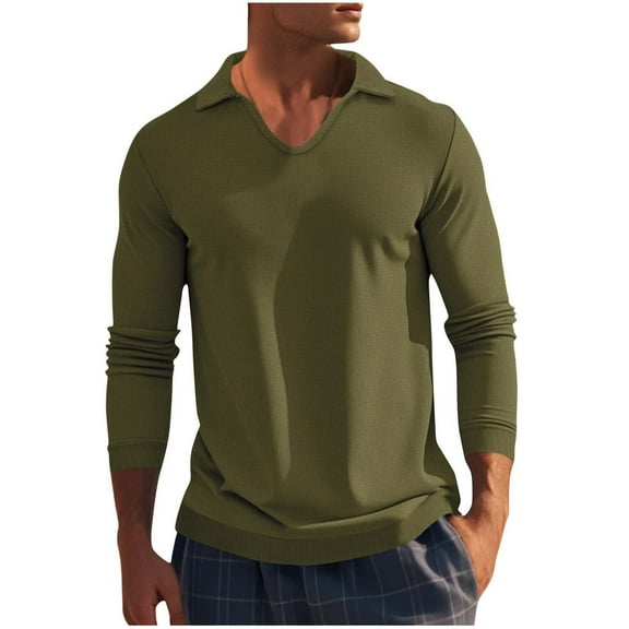 zbxnLI Mens Collared Shirts Long Sleeve T-Shirts Casual V Neck Slim Basic Tees Fall Winter Shirts for Men