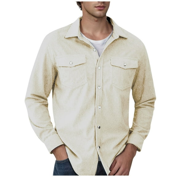 zbxnLI Mens Corduroy Shirt Jacket Buttoned Collared Long Sleeved Shirt Fall Winter Outerwear Jackets