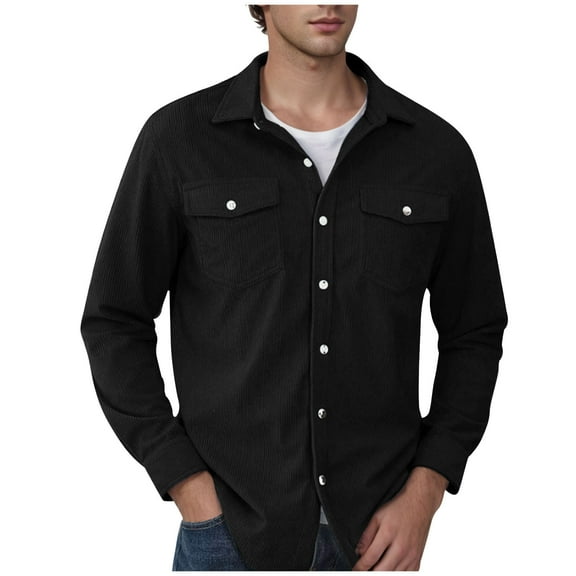 zbxnLI Mens Corduroy Shirt Jacket Buttoned Collared Long Sleeved Shirt Fall Winter Outerwear Jackets