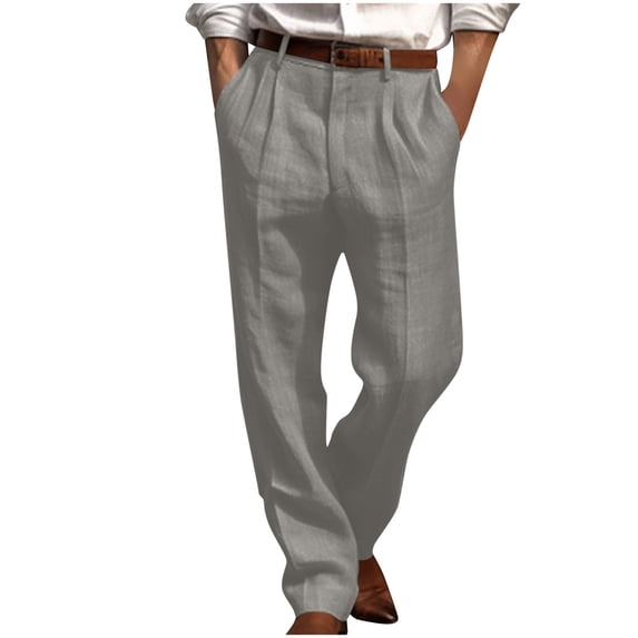 zbxnLI Mens Cotton Linen Pants Casual Linen Dress Pants Lightweight Pull on Straight Leg Work Trousers