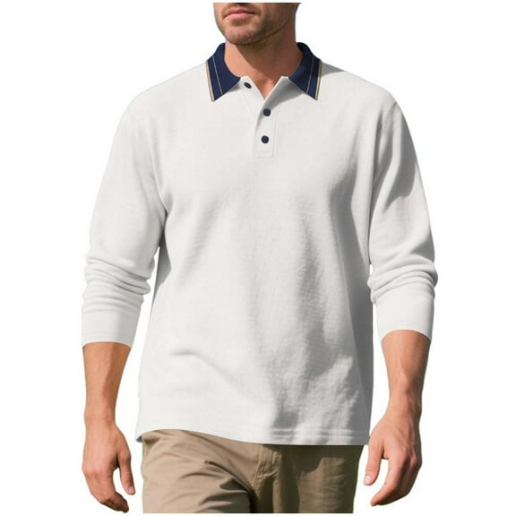 zbxnLI Mens Golf Shirts Long Sleeve Collar Buttoned T-Shirts for Men Casual Loose Fall Winter Tops