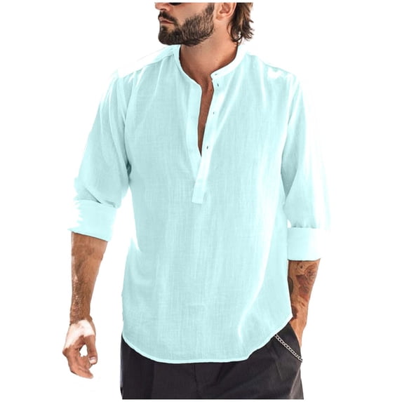 zbxnLI Mens Long Sleeve Shirts Solid Color Casual Button T-Shirts Lightweight Spring Fall Basic Tee Tops