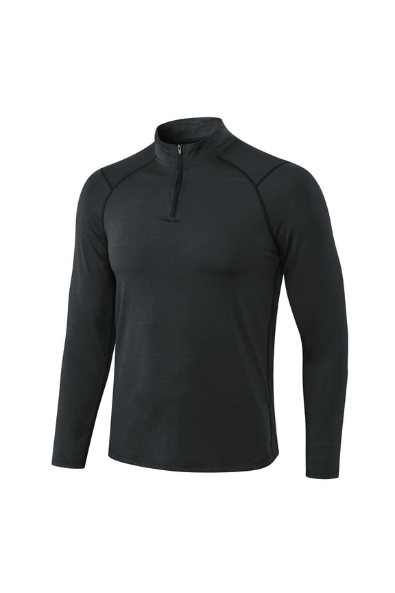 Mens Quarter Zip Workout Tops Quick Dry Long Sleeve Shirts Gym Athletic Running Tee Shirts