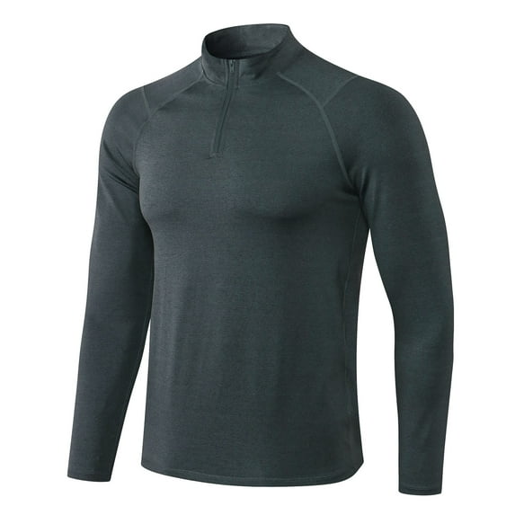zbxnLI Mens Quarter Zip Workout Tops Quick Dry Long Sleeve Shirts Gym Athletic Running Tee Shirts