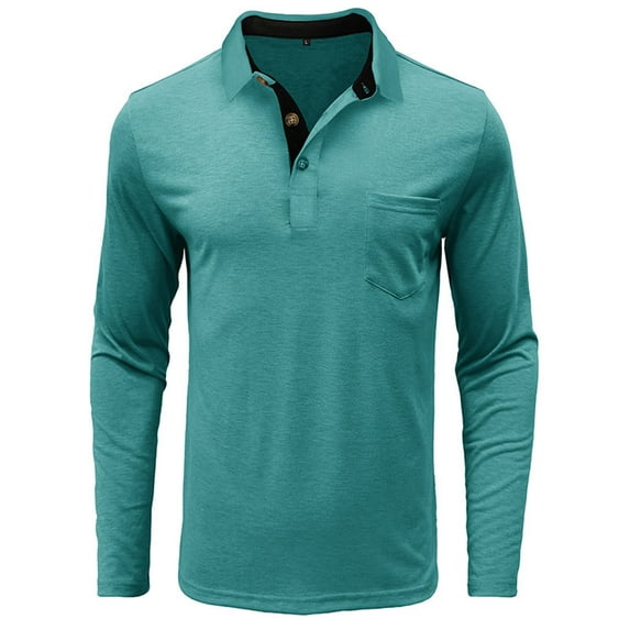 zbxnLI Mens T-Shirts Fashion Long Sleeve Golf Shirts Casual Button Shirts Classic Tees Collared Tops with Pocket