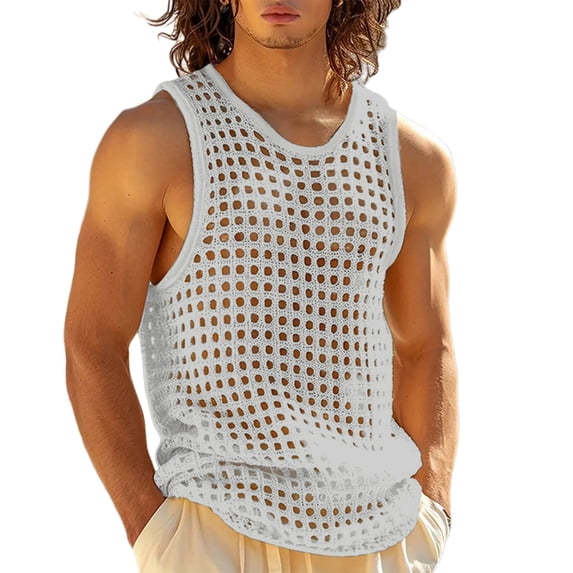 zbxnLI Muscle Tank Top for Men Casual Mesh Summer Sleeveless Shirt Lightweight Breathable Gym Crew Neck Tops