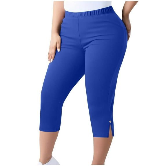 zbxnLI Plus Size Capri Leggings for Women Elastic High Waist Capris Solid Color Yoga Workout Cropped Pants