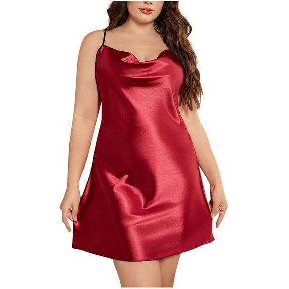 zbxnLI Plus Size Nightgowns for Women Satin Silk Loose Nightdress Backless Sleepwear Dress for Women