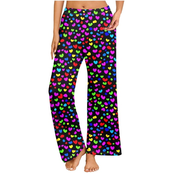 zbxnLI Plus Size Pajama Pants for Women Heart Printed Pjs Sleep Pants Comfort Waist Wide Leg Lounge Pants