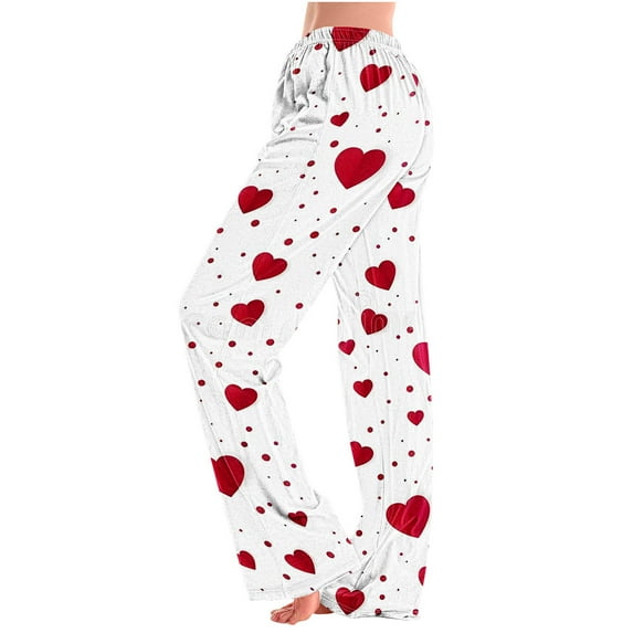 zbxnLI Plus Size Pajama Pants for Women Heart Printed Pjs Sleep Pants Comfort Waist Wide Leg Lounge Pants