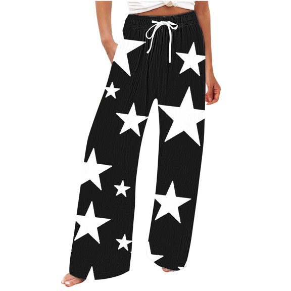 zbxnLI Plus Size Pants for Women Printed Elastic Waistband Wide Leg Drawstring Lounge Pant Casual Baggy Pant Trousers