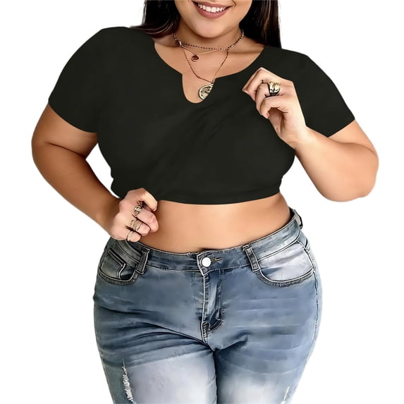 zbxnLI Plus Size Shirt for Women Fashion Solid Color Basic Tops Summer Short Sleeve Outfit with Bra XL-5XL