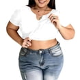 thumbnail image 1 of zbxnLI Plus Size Shirt for Women Fashion Solid Color Basic Tops Summer Short Sleeve Outfit with Bra XL-5XL, 1 of 7