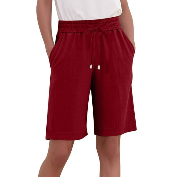 zbxnLI Plus Size Shorts for Women Cotton Linen Shorts Solid Color Casual Summer Shorts Lightweight Casual Shorts