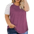 thumbnail image 1 of zbxnLI Plus Size Tops for Women Patchwork Striped Short Sleeve Shirt Loose Causal T-Shirt Summer Tee Blouses, 1 of 7
