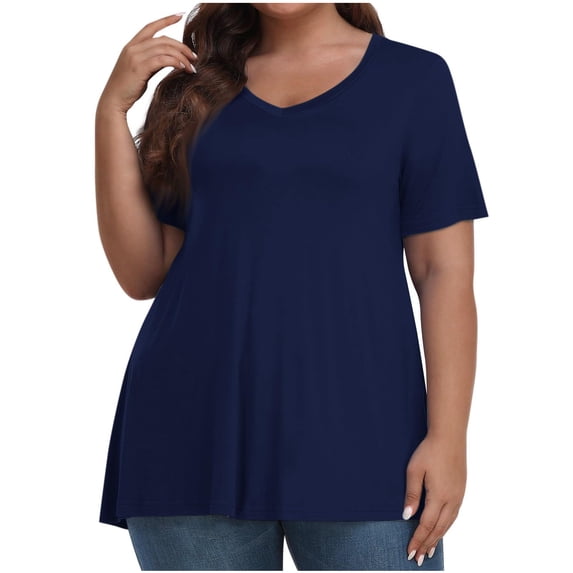 zbxnLI Plus Size Tops for Women V Neck Short Sleeve Blouse Casual Loose Tee Shirts Summer Workout Office Top XL-5XL