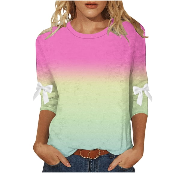 zbxnLI Plus Size Women 3/4 Sleeve Shirts Crew Neck Tops Ladies Business Dressy Blouse Casual Work Spring Clothes