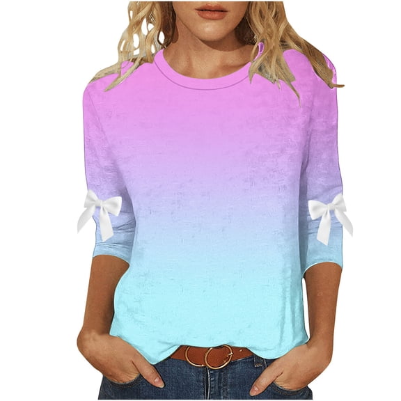 zbxnLI Plus Size Women 3/4 Sleeve Shirts Crew Neck Tops Ladies Business Dressy Blouse Casual Work Spring Clothes