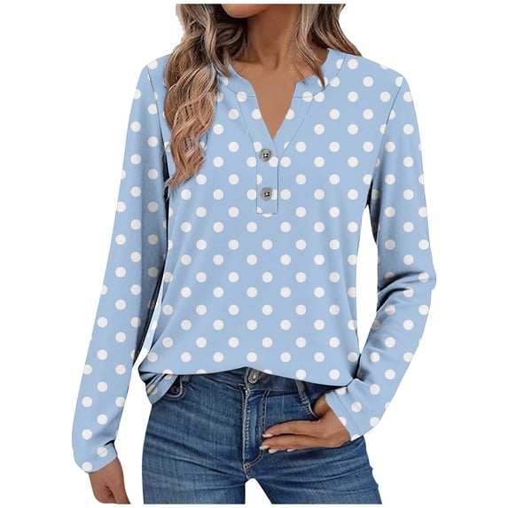 zbxnLI Plus Size Women's Long Sleeve Shirts V Neck Button Tops Polka Dot Shirt Dressy Casual Blouse Trendy Work Clothes