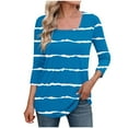 thumbnail image 1 of zbxnLI Plus Size Women's Square Neck Tops 3/4 Sleeve Shirts Striped Casual Basic Tees Spring Summer Clothes, 1 of 5