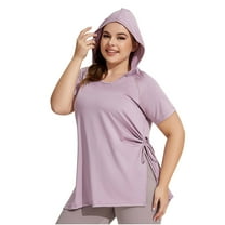 zbxnLI Plus Size Women's Yoga Tops with Hooded Quick Dry Workout Short Sleeve T-Shirts Athletic Tees