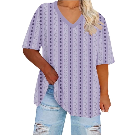 zbxnLI Plus Size Womens Casual T Shirt V Neck Short Sleeve Tee Top with Cute Polka Dot Pattern Summer Vacation Tops XL-5XL