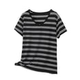 thumbnail image 1 of zbxnLI Plus Size Womens Loose Striped T Shirt S-5XL V Neck Short Sleeve Tee Tops for Women Comfort Outfits, 1 of 5
