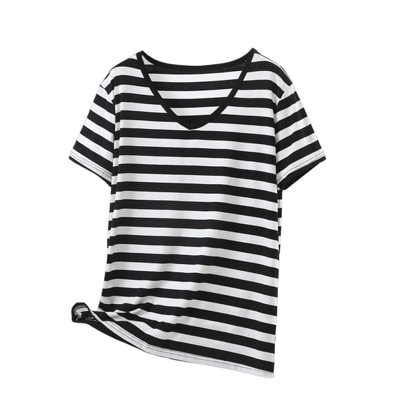 zbxnLI Plus Size Womens Loose Striped T Shirt S-5XL V Neck Short Sleeve Tee Tops for Women Comfort Outfits