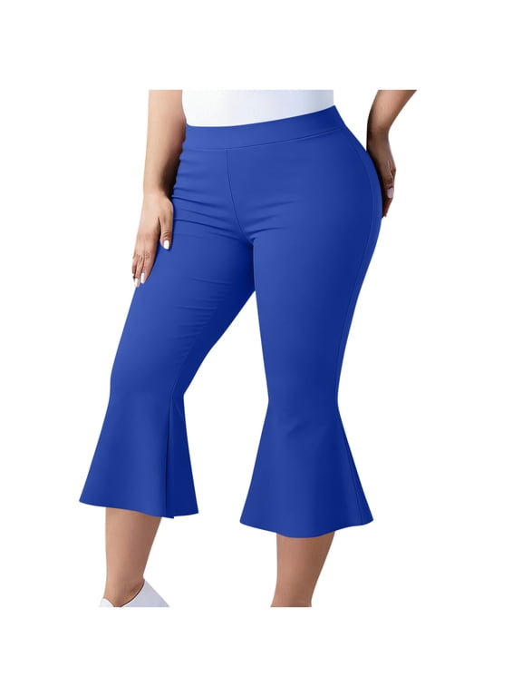 Plus Size Womens Yoga Leggings Stretchy Flared Capris Casual Loose Athletic Workout Capri Pants L-5XL