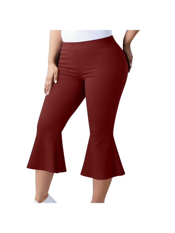 Plus Size Womens Yoga Leggings Stretchy Flared Capris Casual Loose Athletic Workout Capri Pants L-5XL