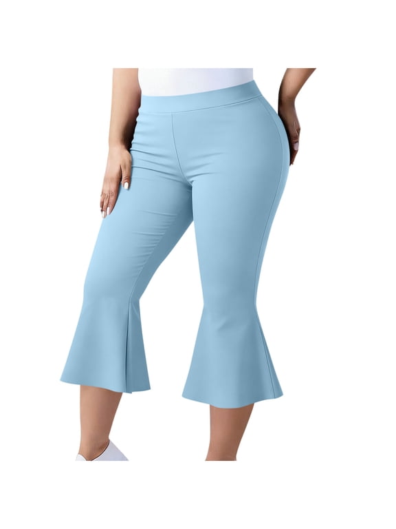 Plus Size Womens Yoga Leggings Stretchy Flared Capris Casual Loose Athletic Workout Capri Pants L-5XL