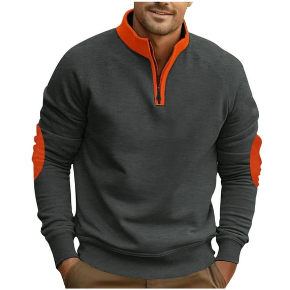 zbxnLI Quarter Zip Sweatshirt for Men Long Sleeve Stand Collar Trendy Sweatshirts Lightweight Pullover Tops