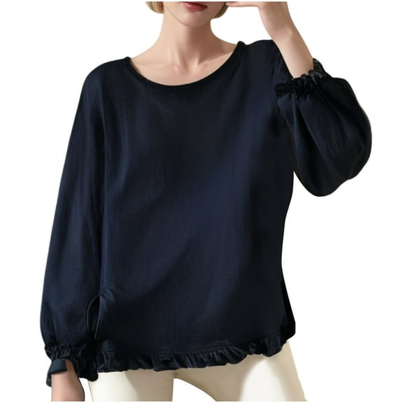 zbxnLI Ruffle Trim Shirts for Womens Long Sleeve Shirts Dressy Casual Loose Soft Fashion Tops Trendy Clothing