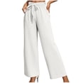 thumbnail image 1 of zbxnLI S-3XL Casual Pants for Women Dress Work Pant Flowy Pleated Trouser Drawstring Wide Leg Trousers with Pockets, 1 of 7