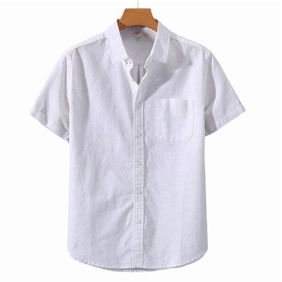 zbxnLI S-5XL Cotton Linen Shirt for Mens Button down Top with Pockets Comfy Short Sleeve Solid Color Shirts Top