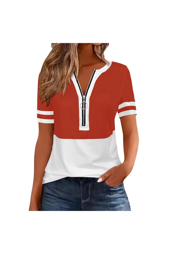S-5XL Plus Size Blouse for Women Color Block Shirts Fashion Womens Causal Crew Neck Work Tunics Tops