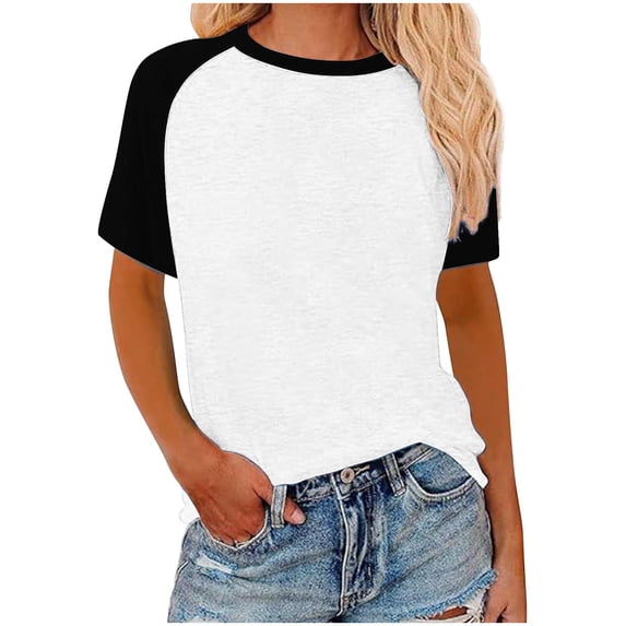 zbxnLI S-5XL Plus Size Tee for Women Casual T Shirts Color Block Short Sleeve Tops Summer Fashion Crew Neck Loose Top