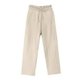 thumbnail image 1 of zbxnLI S-5XL Spring Pants Womens Lounge Straight Leg Pant Comfy Cotton Linen Trouser Drawstring Solid Color Outfits, 1 of 3