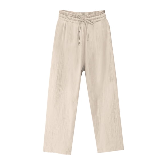 zbxnLI S-5XL Spring Pants Womens Lounge Straight Leg Pant Comfy Cotton Linen Trouser Drawstring Solid Color Outfits