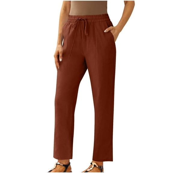 zbxnLI S-5XL Spring Pants Womens Lounge Streetwear Straight Leg Pant Cotton Linen Trouser Drawstring Outfits with Pockets