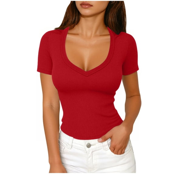 zbxnLI Short Sleeve Shirts for Women Comfort V Neck Summer Tshirts Slim Spring Fashion Going out Basic Tees